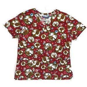 🌊Comfy Cotton Scrub Womens Medium Santa Reindeer